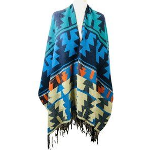 NWT Southwest Aztec Women's One Size Open Poncho Cardigan Turquoise Boutique